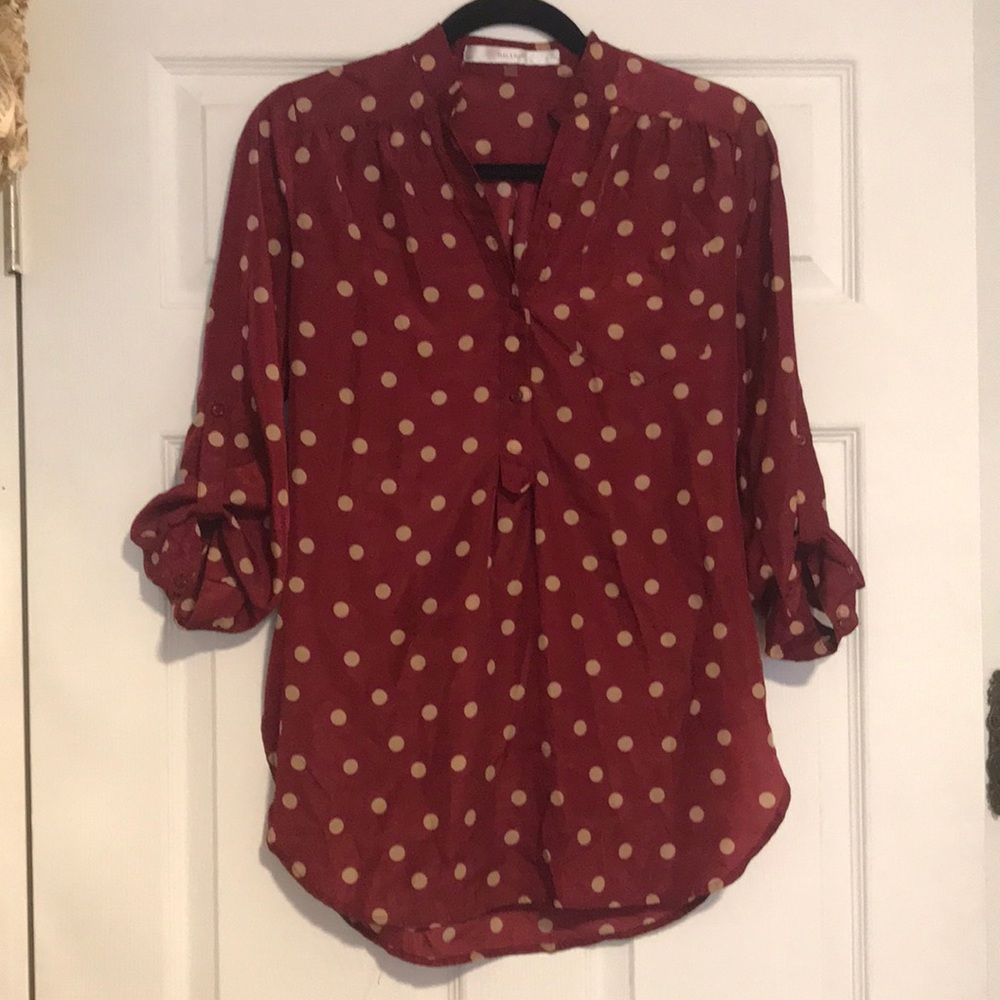 ModCloth red and gold polka blouse